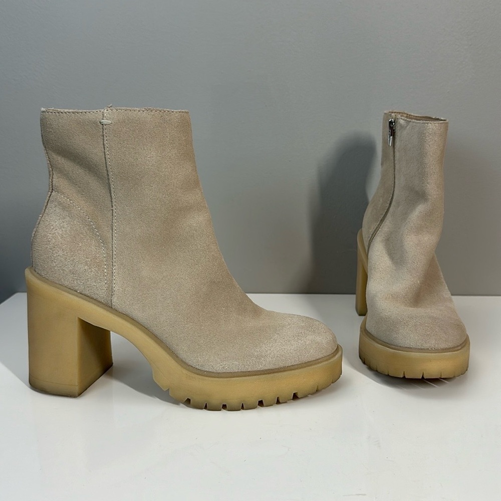 Dolce Vita Gum Sole Tan Platform Moto Side Zip Suede Ankle Boots Size 9.5 - Picture 1 of 16